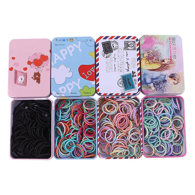 Caja de hierro de dibujos animados bebé pulgar banda de pelo no duele pelo tocado elástico bebé niña cabeza cuerda color Banda de goma Mujer