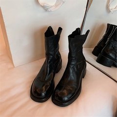 羊皮版~小个子真皮厚底马丁靴女秋高跟短靴中筒堆堆靴瘦瘦靴