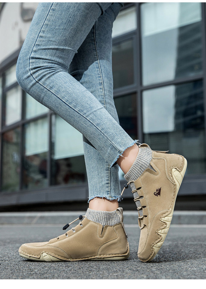 Bốt Martin cổ cao LDECK cổ vừa, thun co giãn, đế bằng, form unisex — C8007 kaki, C8007 màu xám, C8007 màu đen, C8007 đen M (kiểu lót nhung) chi tiết 10