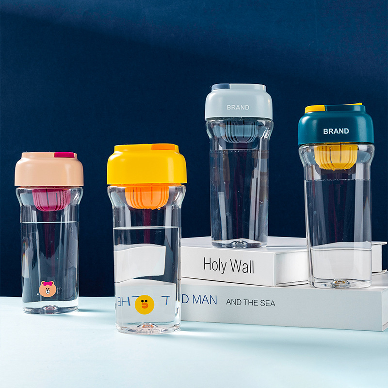 卡通塑料杯茶水分离花茶杯夏日饮料杯大容量运动随手杯学生水杯子|ms