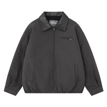 古着vintage水洗帆布底特律男生冬季做旧重磅短哈灵顿加厚棉衣ins