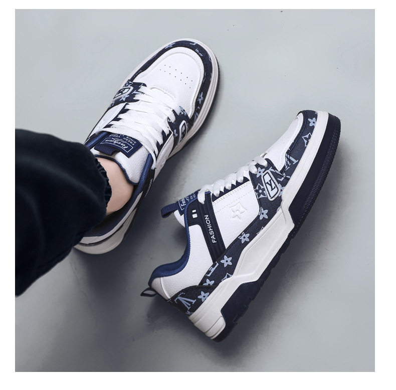 Giày sneaker nam da nhân tạo phối màu, đế bằng gót thấp 1–3 cm, dây buộc — Màu trắng màu cachi, Xanh trắng, Đen trắng chi tiết 16