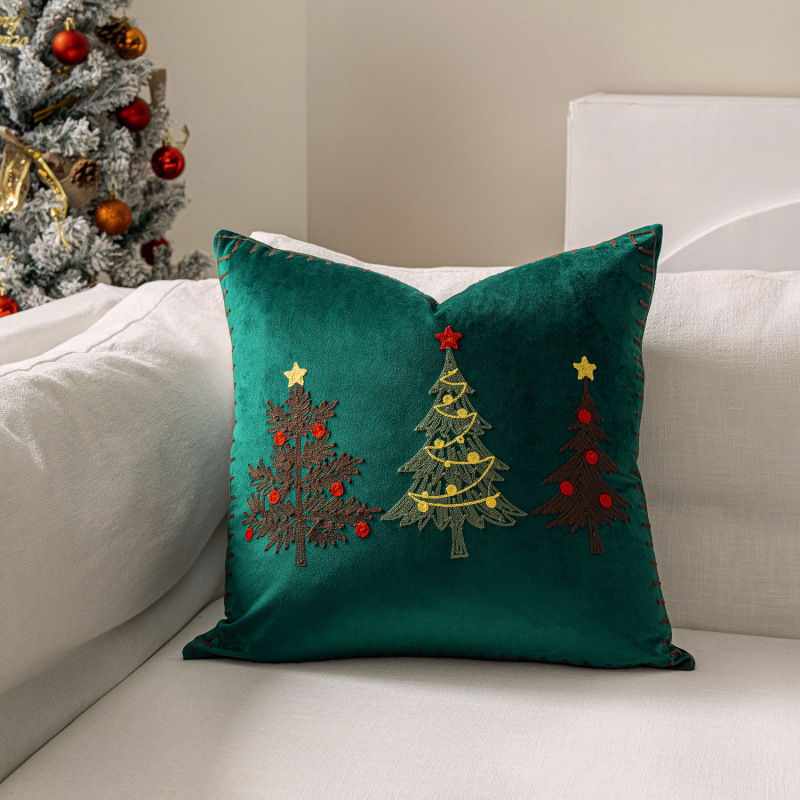 ヘラジカのクリスマスツリーブロンズ枕カバー、秋冬スノーフレーク刺繍クッションカバー45*45、クロスボーダーホットセール|undefined