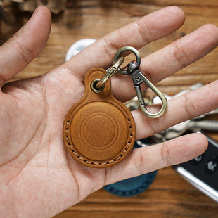 I5O Genuine Leather Airtag Protective Cover Anti-Fall with Key Ring Keychain Stereo All-Inclusive