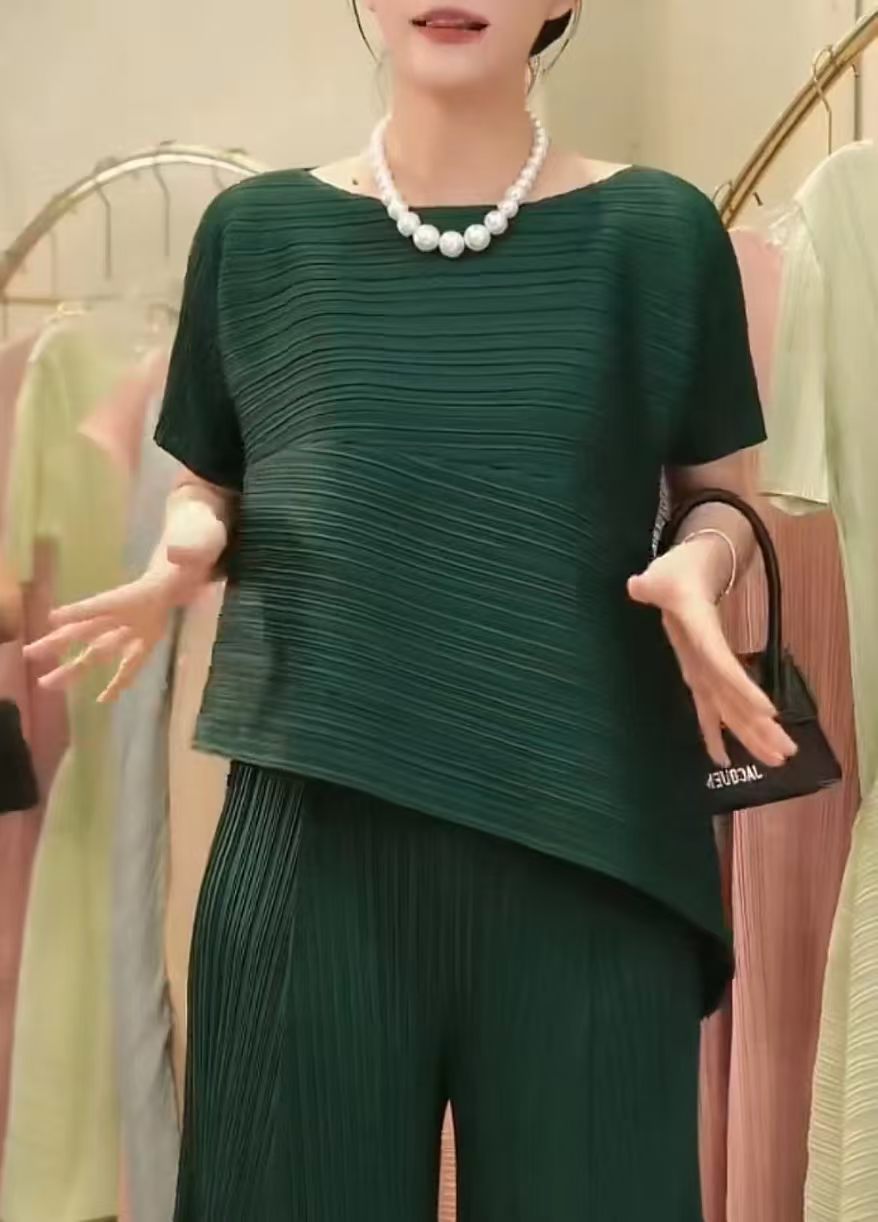 Camiseta de Verano Estilo Miyake 2025 para Mujer, Top Plisado, Mangas Cortas Dobladas, Diseño Irregular, Cómodo y Casual. image 23
