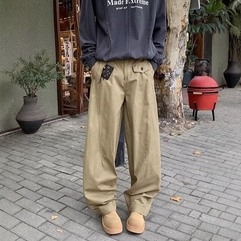 Autumn American Retro Scimitar Pants Pure Color Work Jeans for Men and Women Same Style Street Loose Straight Casual Pants for Men