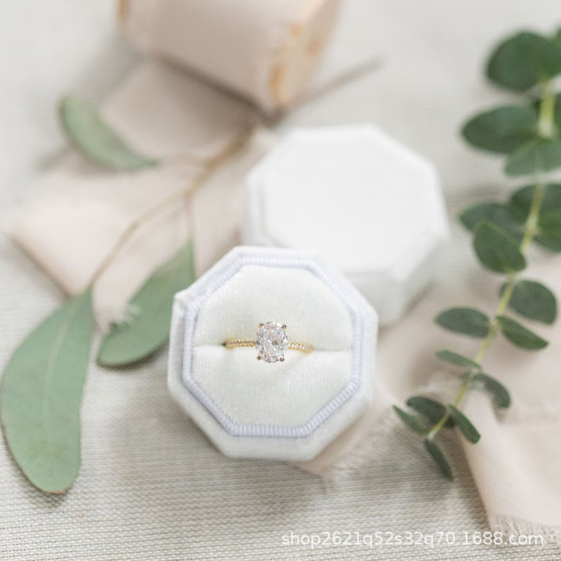 Etsy 箔押しカスタムテキスト 八角形ベルベット布製リングボックス 結婚式 婚約 プロポーズギフト 結婚祝い|undefined