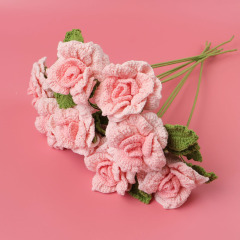 手織り尖ったバラ造花完成品 diy ウールニット恋人の花束手作り花瓶の装飾