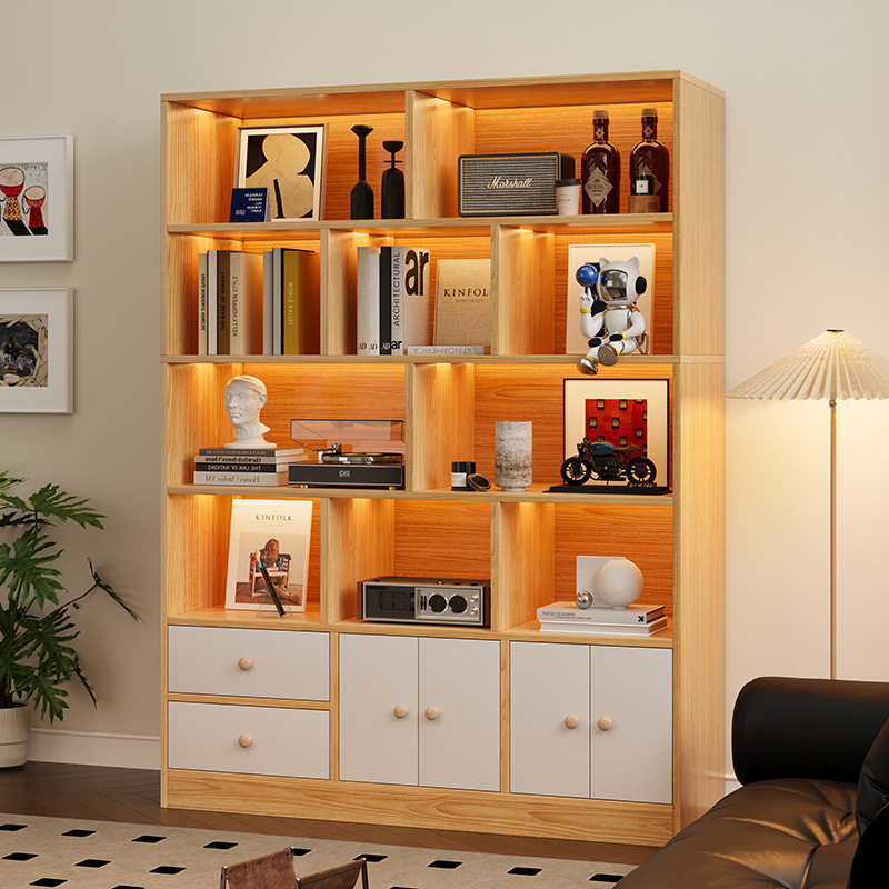 Estante de libro de piso integrado contra la pared almacenamiento y exhibición armario de almacenamiento imitación de madera sólida armario doméstico con puerta de gabinete