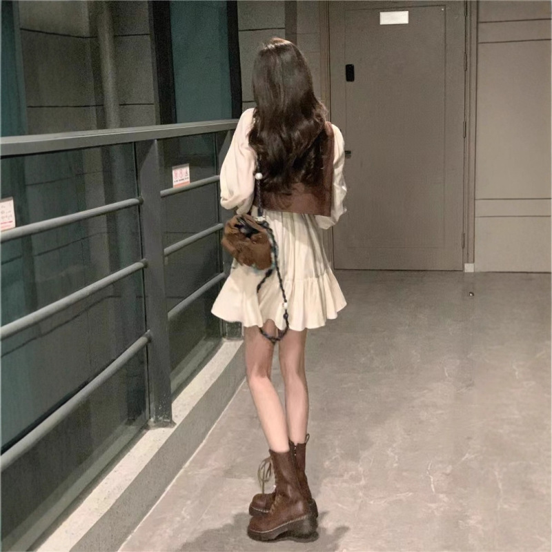 甜辣妹套装小个子收腰连衣裙短裙女装夏季短款无袖背心马甲两件套|undefined
