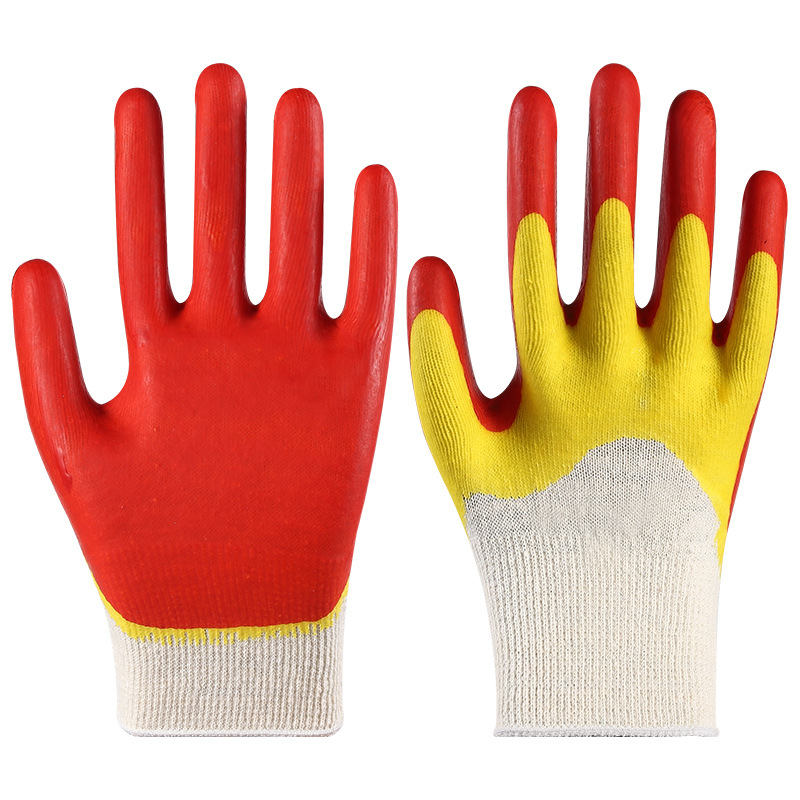 13 agujas guantes de látex bicolor y semicolgantes rojos y amarillos
