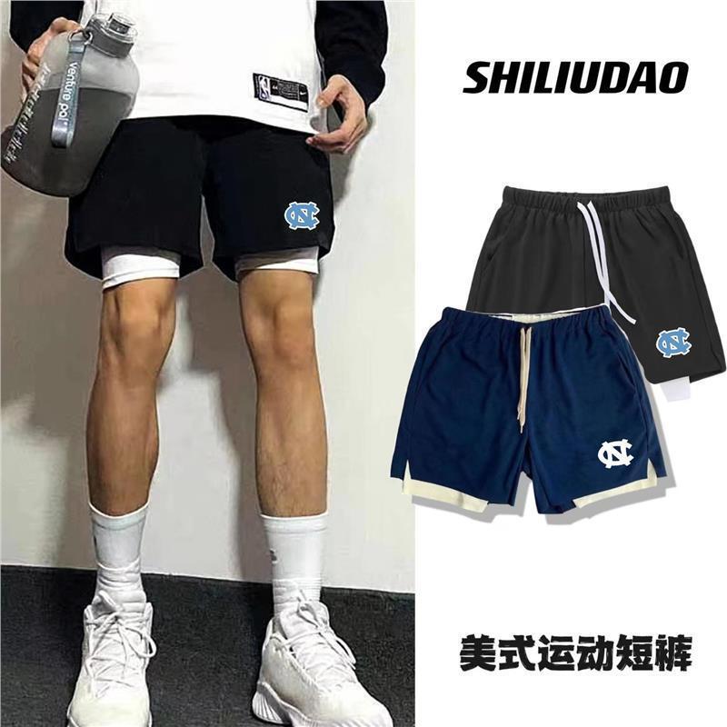 Ncaa American-Style North Carolina Quick-Dry Two-In-One Shorts for Summer Basketball, Fitness, Breathable Running Sports Quarter-Length Shorts for Men