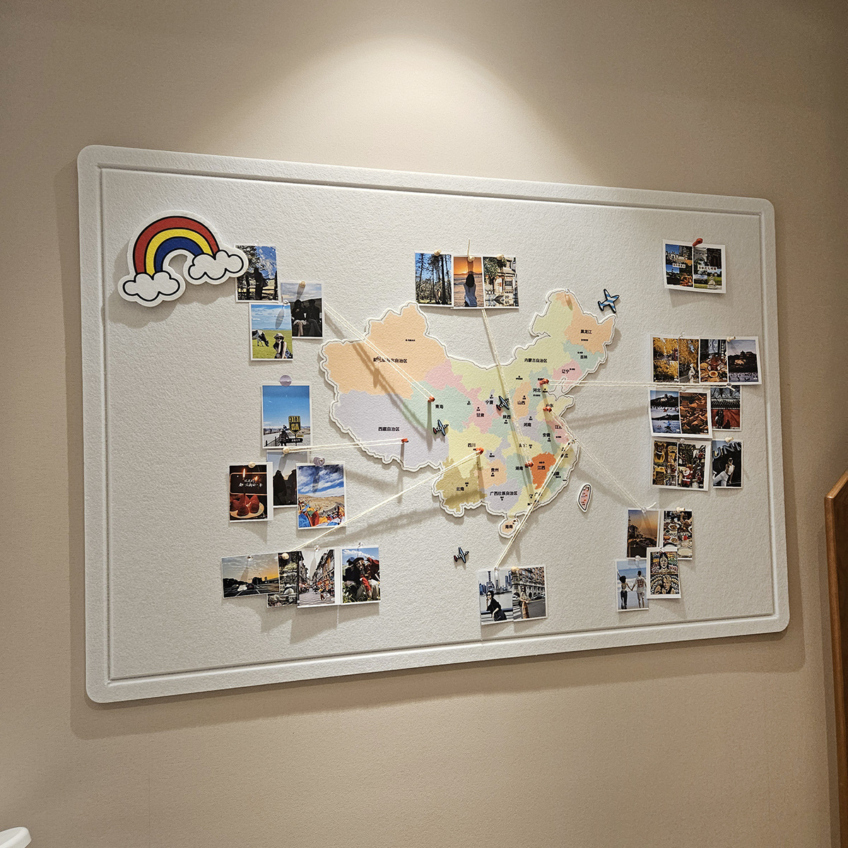 中国毛毡地图旅行足迹打卡照片墙办公室客厅装饰挂画玄关墙面装饰