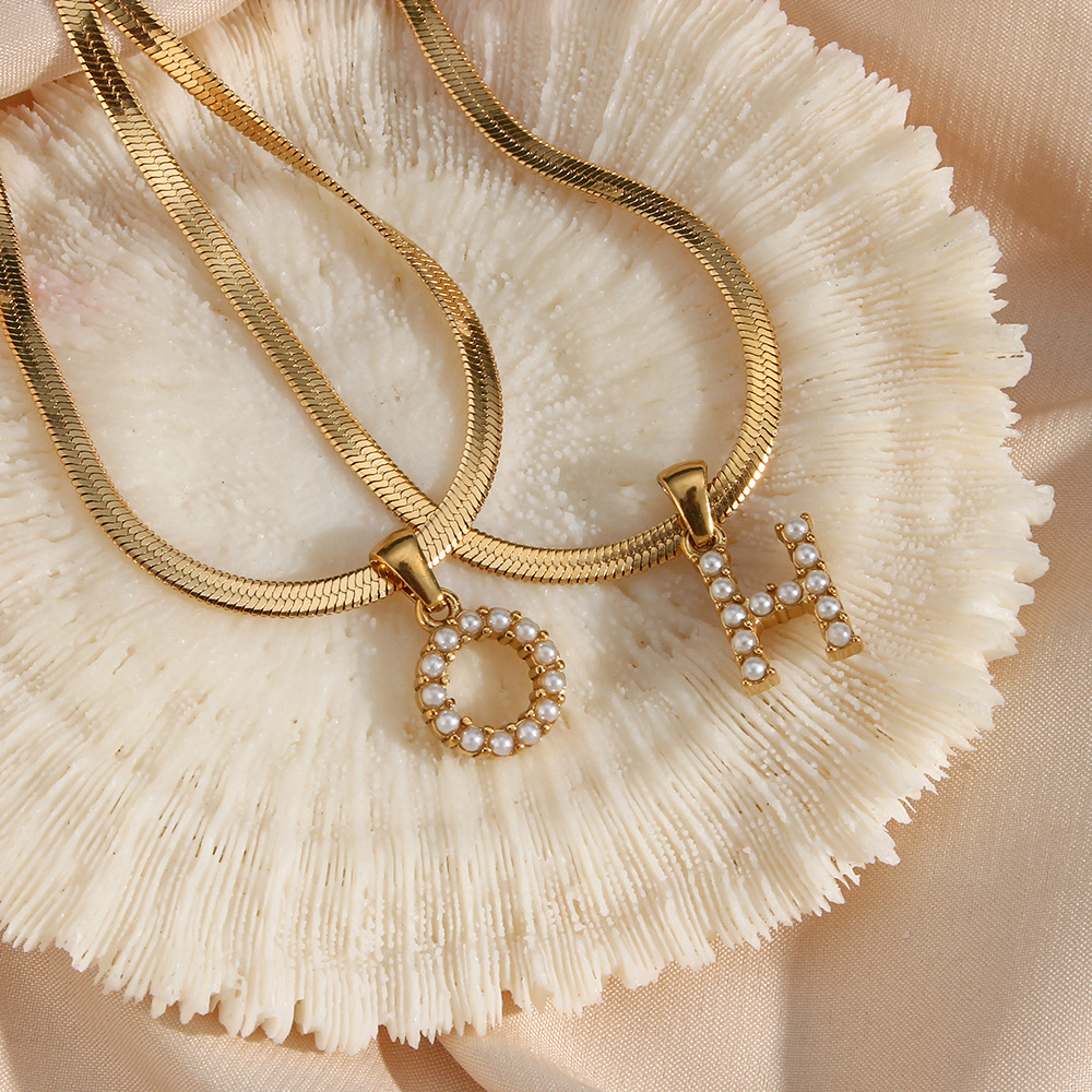 Lady Letter Stainless Steel Necklace Plating Artificial Pearls Stainless Steel Necklaces