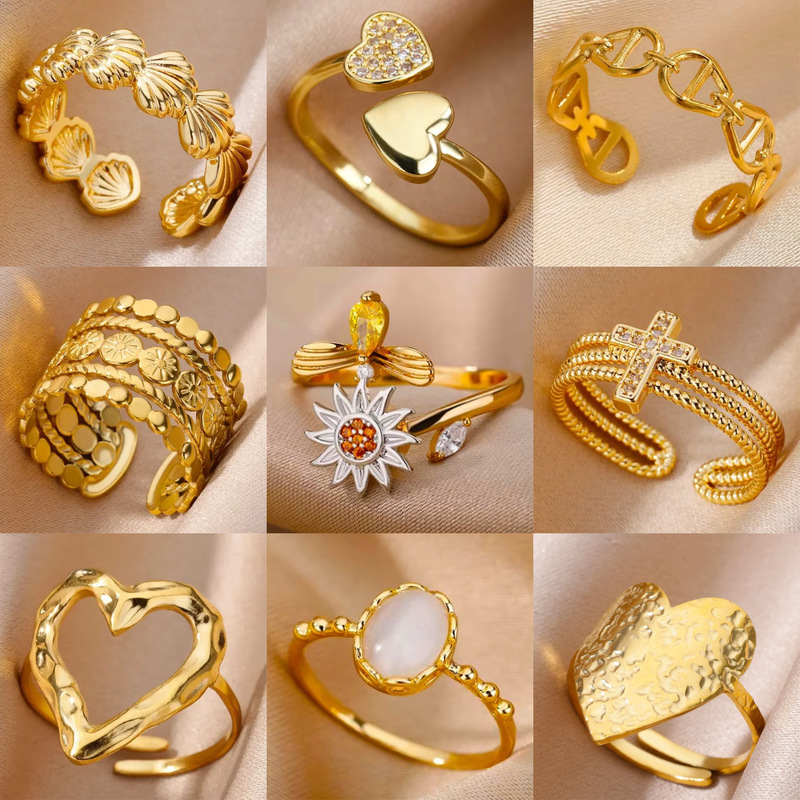Cross-border new European and American stainless steel love geometric ring ladies opening adjustable jewelry daily wear wholesale Cross-border new European and American stainless steel love geometric ring ladies opening adjustable jewelry daily wear wholesale
