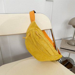 Amazon Corduroy Crossbody Chest Bag Pure Color Casual Work Clothing Waist Bag Niche Normcore Style I Cross-Border Simple Waist Bag