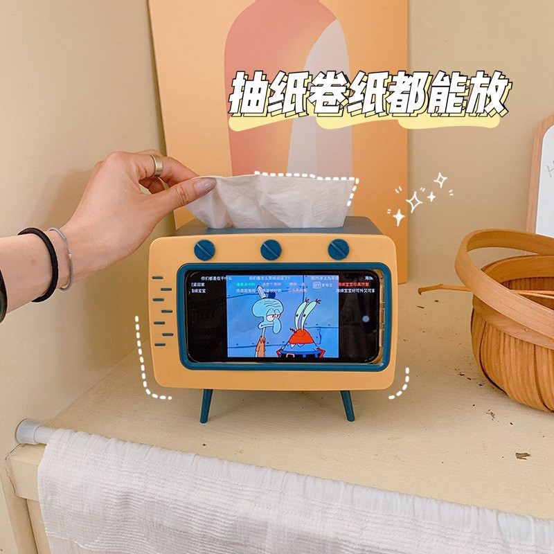 Creativa caja de pañuelos de TV soporte para teléfono móvil servilleta de tejido de almacenamiento decoración sala de estar lindo estante de almacenamiento de dibujos animados