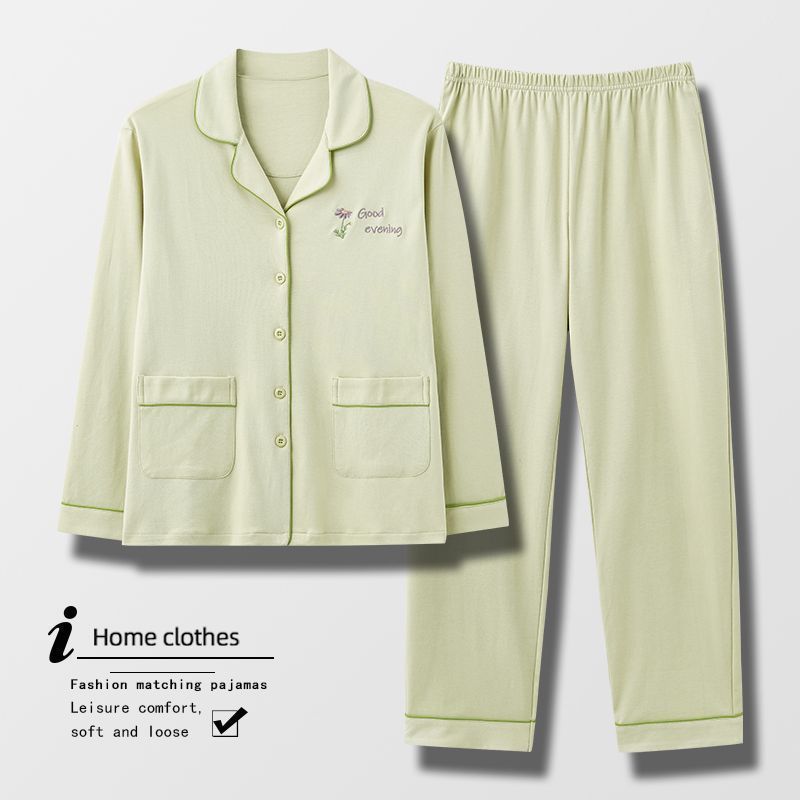 Pijama de dama de algodón otoño cardigan de manga larga madres de mediana edad suelta grande primavera otoño conjunto de ropa para el hogar