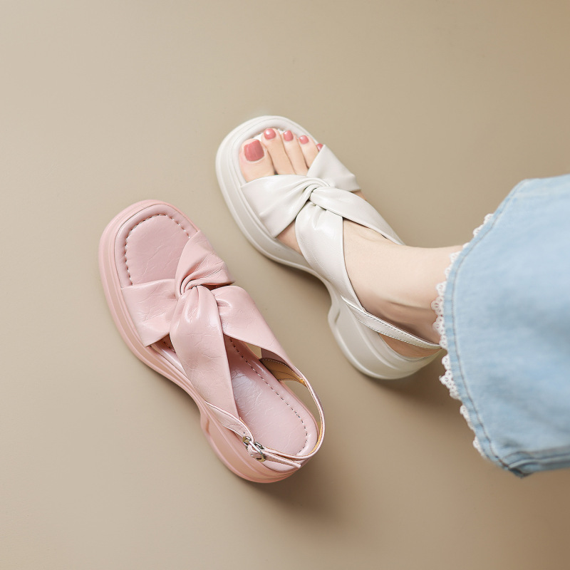 9cm Platform Sandals with Open Toe and Thick Sole, Fairy-Style, Genuine Leather, Summer High Heels, Super Comfortable Roman Shoes