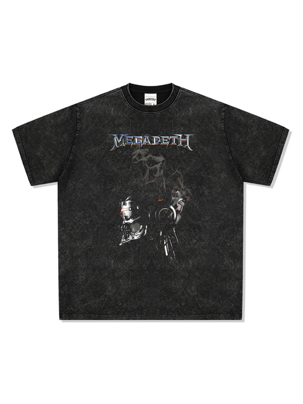 New Short-Sleeved T-Shirt Rock Band Megadeth Hip-Hop Retro Heavy Cotton Round Neck Hooded Sweatshirt