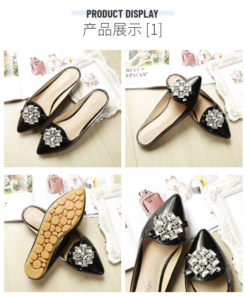 Dép sandal nữ bít mũi nhọn đính đá, đế bằng — A1-8 Màu mơ, Màu hồng A1-8, Màu tím A1-8, Màu đen A1-8 chi tiết 12