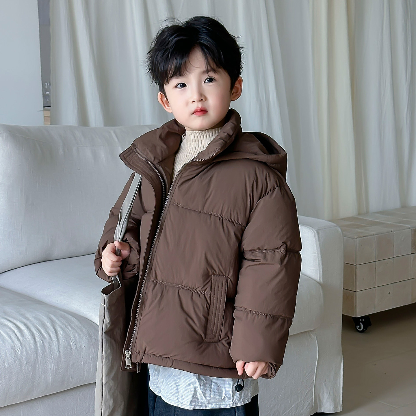 Ropa de algodón para niños ropa de invierno bebé cremallera chaqueta de pan abrigo caliente para hombres y mujeres niñas con capuzas gruesas chaqueta de algodón corta transfronteriza