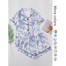 C 18742 Floral Print Short Sleeve Shorts Pajama Set ӡ��˯