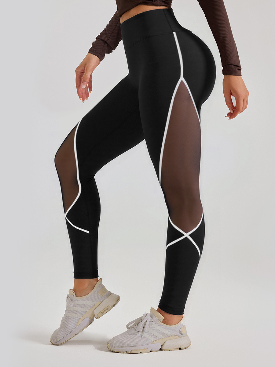 Pantalones de yoga de malla con bloques de color, estilo europeo y americano, de cintura alta, levanta glúteos, para correr, deportivos, largos, para mujer
