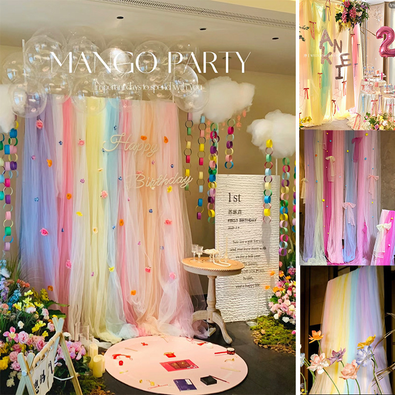 Rainbow Gauze Background Cloth Package Kidsren's Engagement Photo Birthday Decoration Popular Shop Check-In Layout Photo Wall