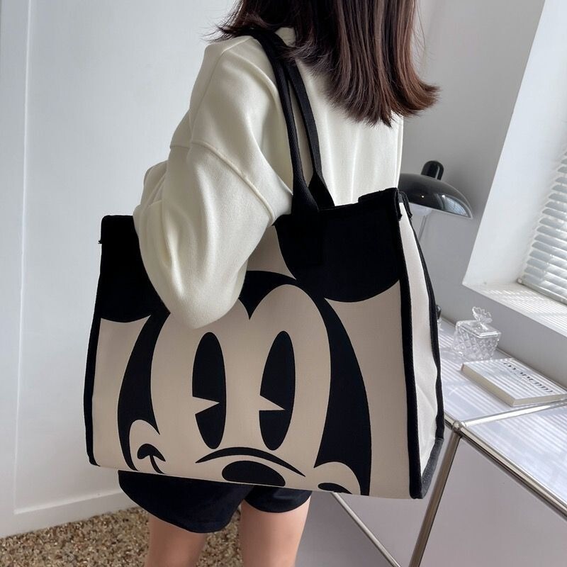 Large-Capacity Canvas Handbag Foreign Trade New Fashion Shoulder Bag Commuter Tote Bag Cartoon Bag Women's Shopping Bag