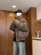 美式复古PU皮短款羽绒服男款冬季新款高街立领外套潮牌外套面包服