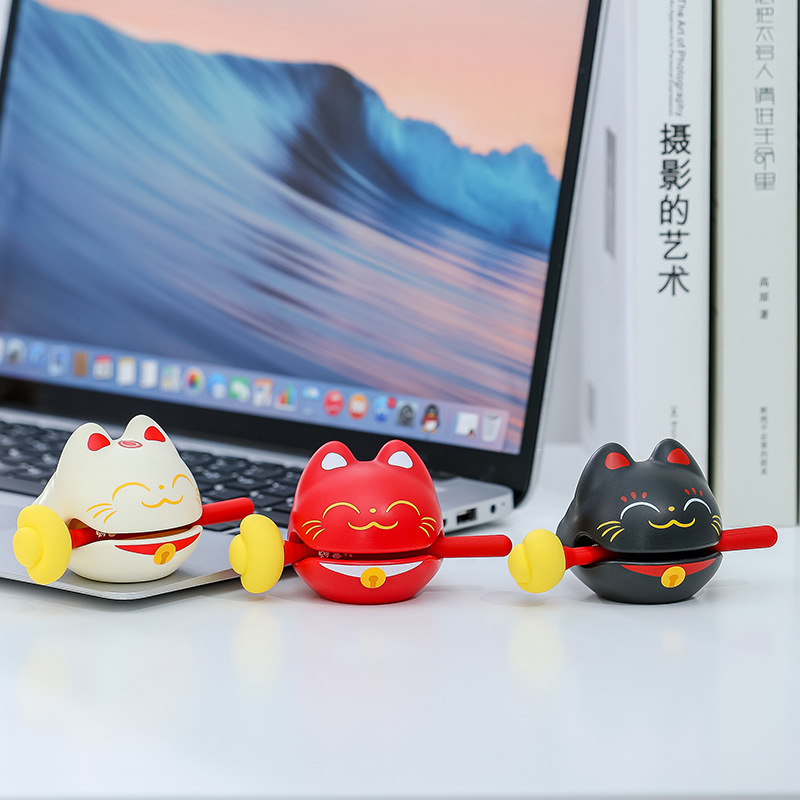 Trendy Cute Lucky Cat Wooden Fish Office Stress Relief Ornament Desktop Tapping Toy Small Gift Trendy Toy