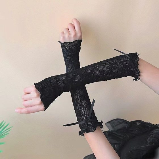 Bow Lace Sleeve JK Girl's Calf Sleeve Long Barrel Lolita Lace Bow Sunscreen Sleeve