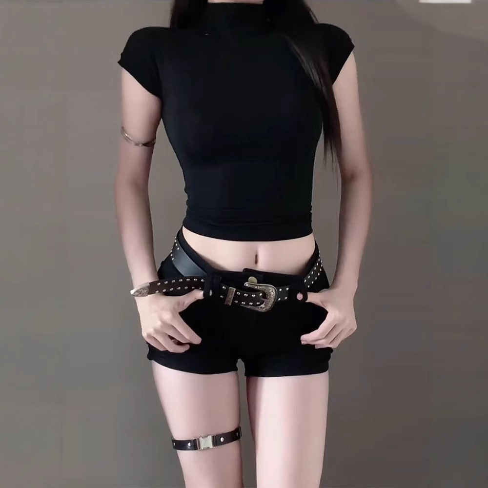 美式低腰热辣牛仔超短裤女y2k夏季新款紧身弹力显瘦黑色包臀热裤