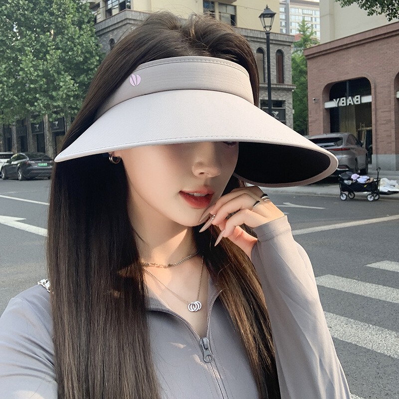 Upgraded Black Glue Empty Top Sunscreen Hat Women's Summer Outdoor Biking Big Eave Surround Anti-UV Empty Top Hat