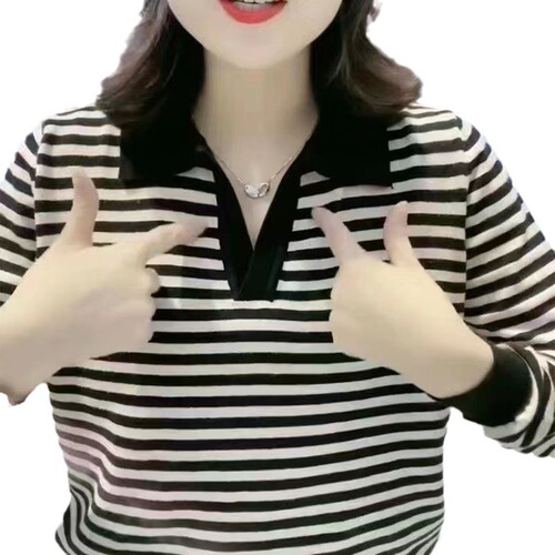 Women's Fashion Universal Long Sleeve T-Shirt with Collar, Large Size Mother, Spring and Autumn Season Polo Shirt