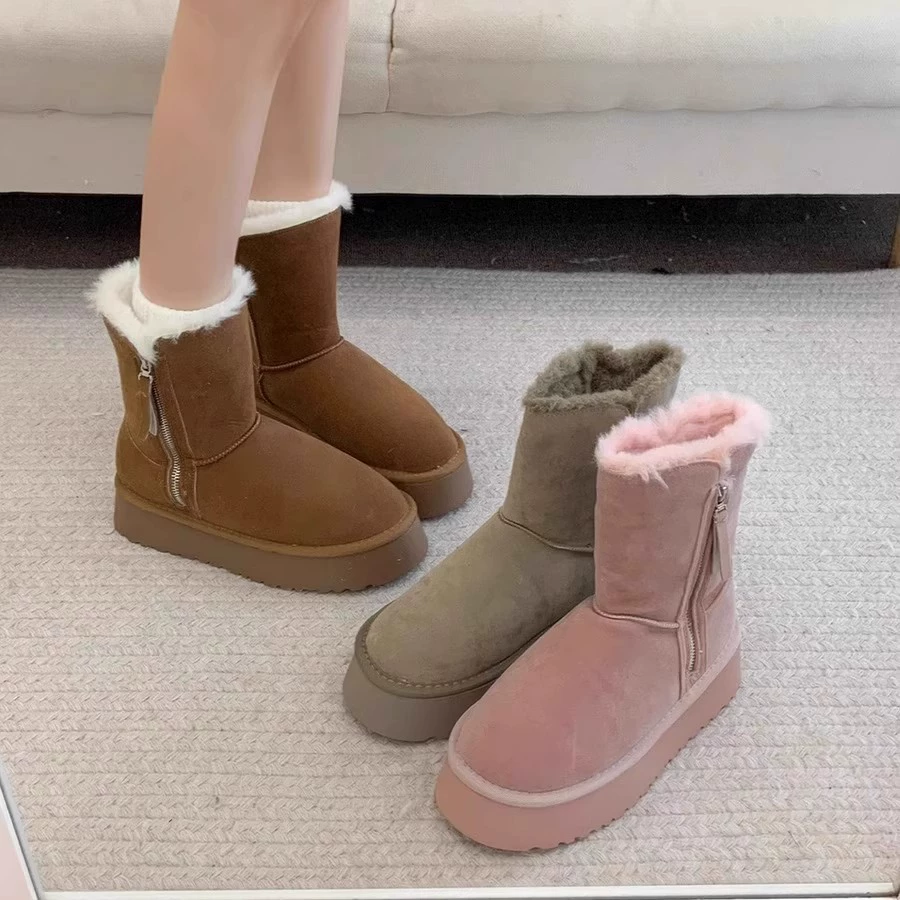 Keep warm universal boots platform, winter shoes with zipper, mid-length