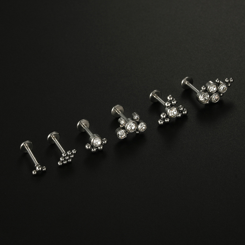 Fashion Geometric Stainless Steel Zircon lip stud 1 Piece