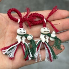 可爱的小提溜根付酒蒙子搭配牛骨小酒壶牛骨隔片diy配件手工编织