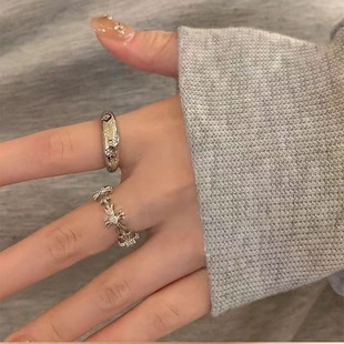 Cold Style ~ silver Zircon Cross Ring Women's Niche Design Ins Light Luxury Finger Ring Personalized Couple Ring