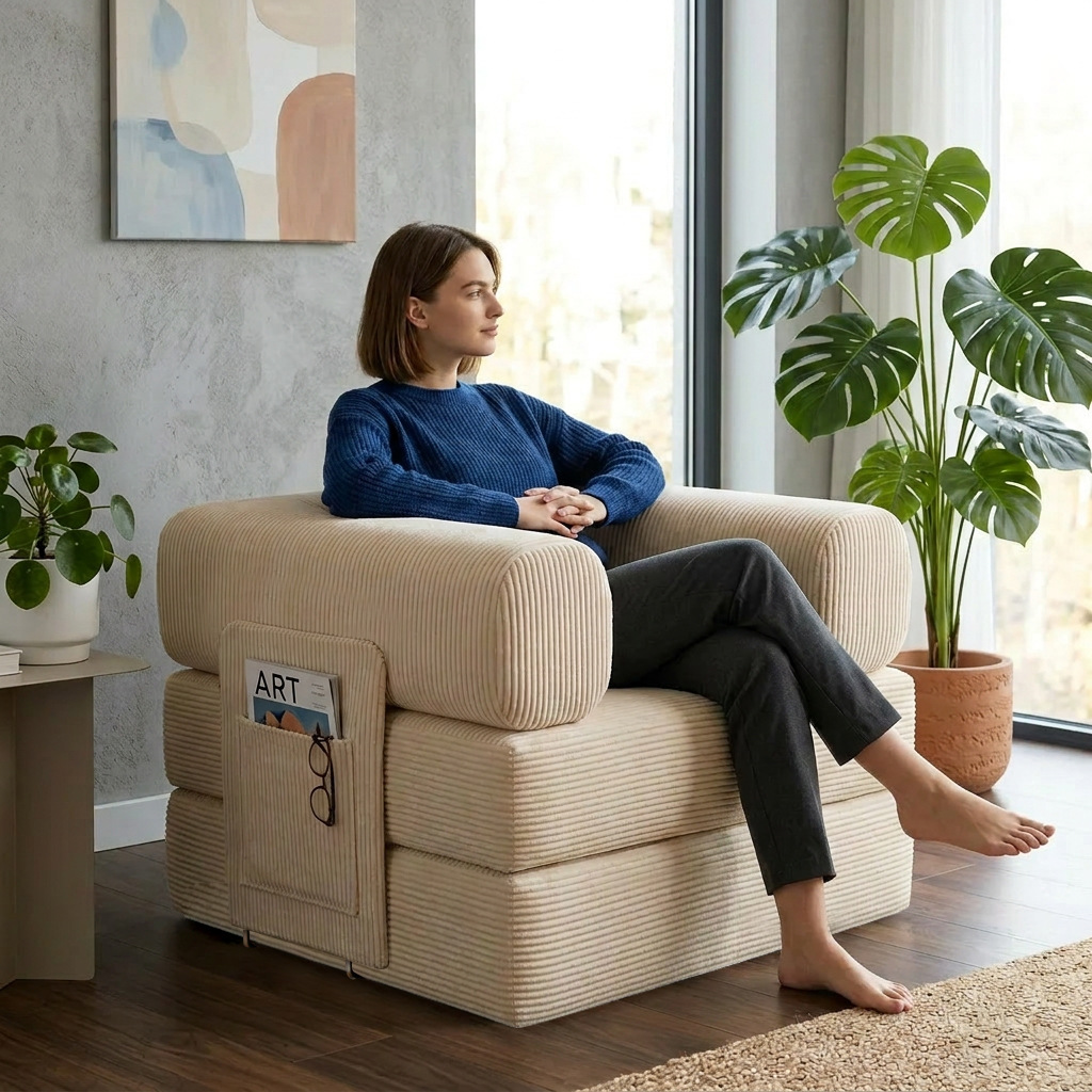 Sofá de compresión plegable de doble propósito 32D esponja de sala de estar para hogares pequeños