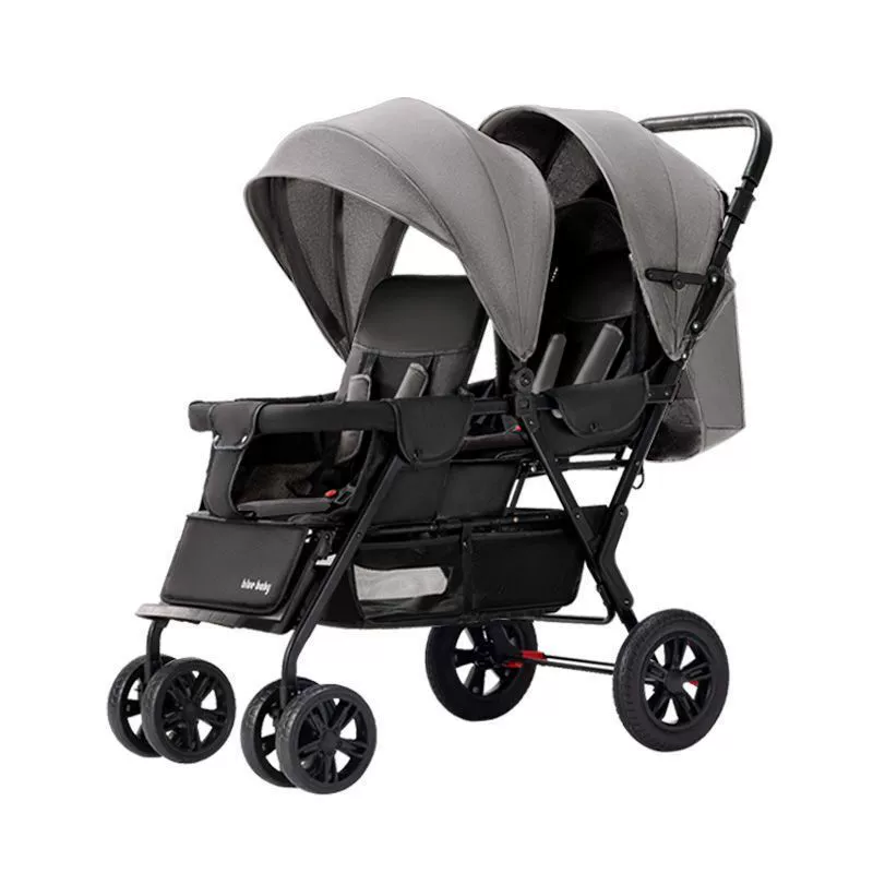 Folding stroller for twins, children's trolley for double with seat, can sit and lie