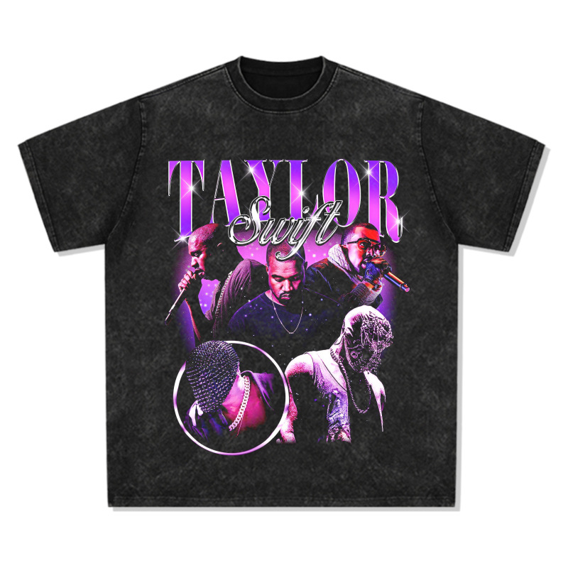 Retro KANYE WEST Spoof KANYE taylor Camiseta de manga corta suelta de algodón pesado