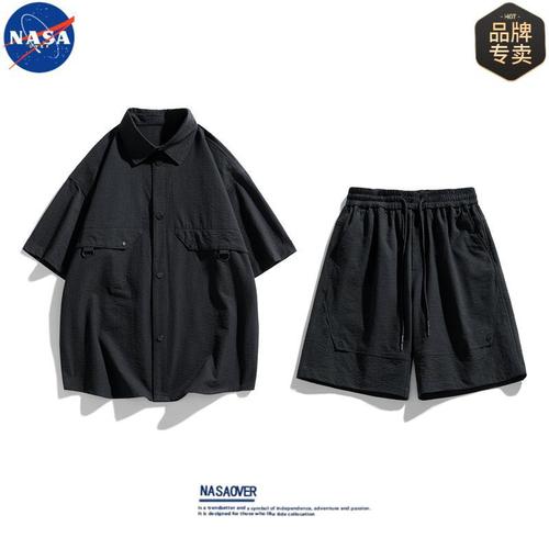 NASA Brand High-Quality Summer Shirt Set for Men - Advanced Style Loose Trendy Versatile Short Shorts and Short-Sleeve Set