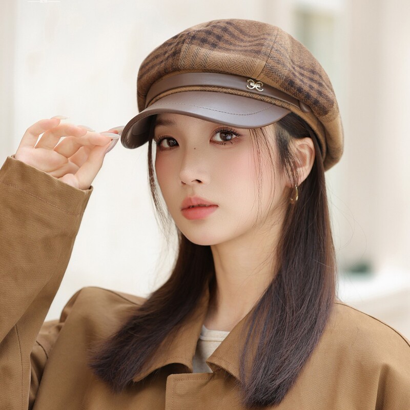 八角帽子女春秋季夏天鸭舌出游遮阳防晒帽英伦复古薄款透气贝雷帽|undefined