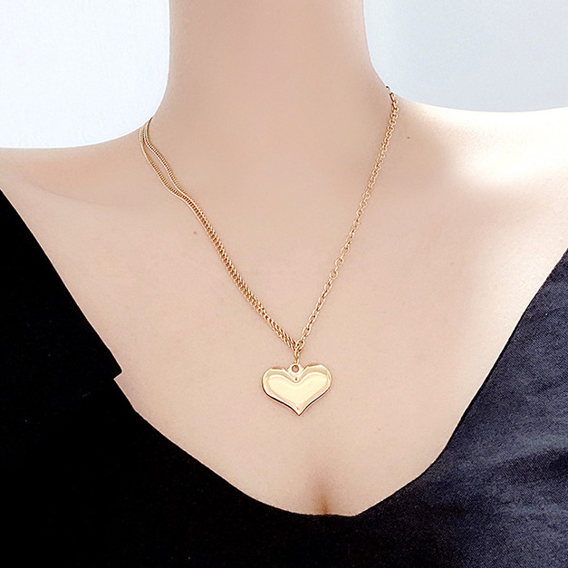 Fashion Simple Titanium Steel Heart-Shaped Pendant 14K Necklace_colorza_4