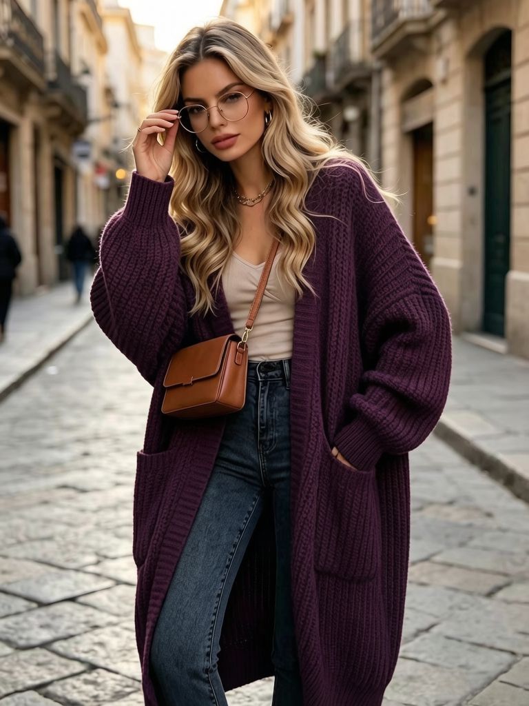 Suéter de rodilla grueso de otoño y invierno abrigo femenino suelto versátil fondo de manga larga jersey cardigan perezoso tendencia media y larga