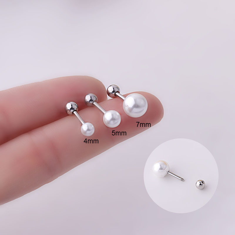 3g Weight Imitation Pearl Inlay Material 1 Piece 316L Stainless Steel Imitation Pearl Geometric Waterproof Non Tarnish Surgical Steel Ear Cartilage Rings & Studs