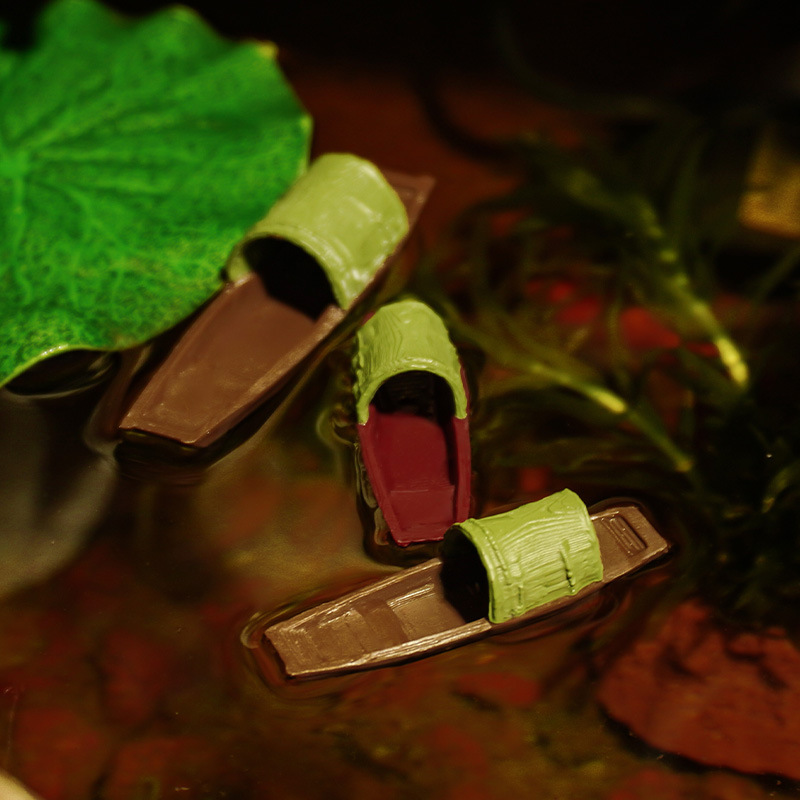 Micro paisaje agua flotante bote de toldo pecera paisajismo pequeño decoración rocalla tanque de agua y tierra modelo de estudio de bonsai de patio