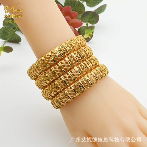 Dubai Bride 24K Alloy Hollow Bracelet Middle East Arabic Women's Jewelry Gold Bracelet Factory Wholesale